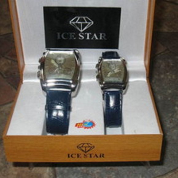 Watches Set Men Women Ice Star New Navy Blue Band (Set of 2) - Picture 1 of 4